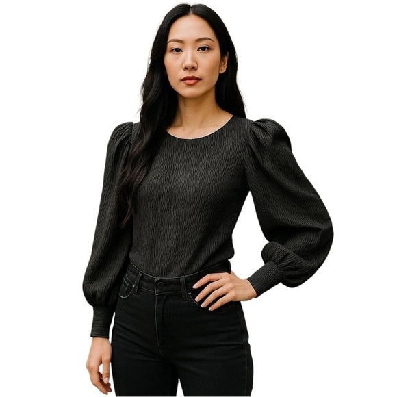 ASTR REVOLVE Black Textured Scoop Back Half Drape Sleeve Bodysuit Blouse Top - Picture 1 of 7